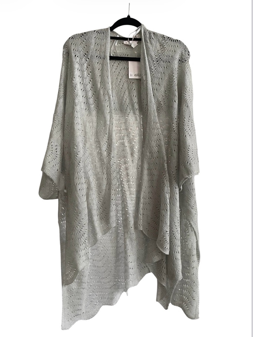 Handcrafted - Light Teal Open Knit Womens Cardigan Sweater
